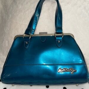 Bettie Page Shiny Teal Satchel